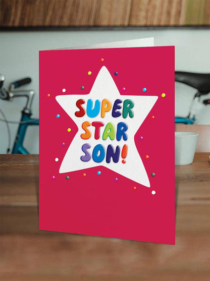 Funny Birthday Card Embossed Greetings Card - Super Star Son