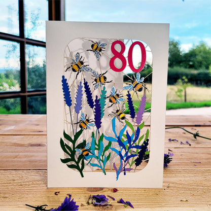 Age 80 Bee Design Birthday Card