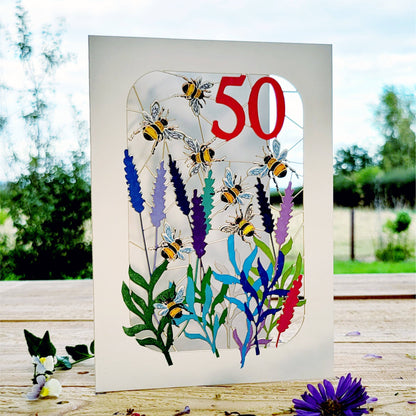 Age 50 Bee Design Birthday Card, 50TH Celebration