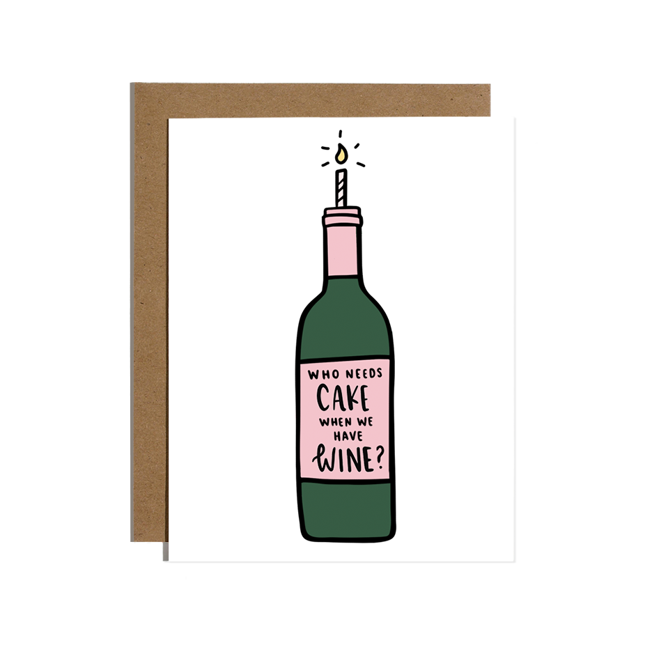 Cake Wine Birthday Greeting Card