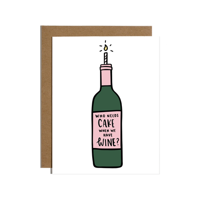 Cake Wine Birthday Greeting Card