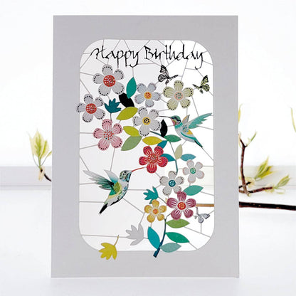 Hummingbirds & Flowers Happy Birthday Card