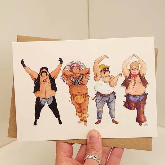 Disco dancing men, funny Birthday card, LGBTQ card,