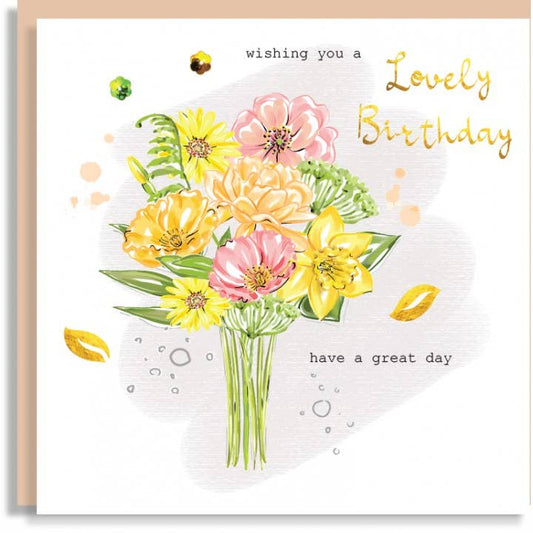 Yellow Bouquet Hand-Finished Birthday Sequin Card G15