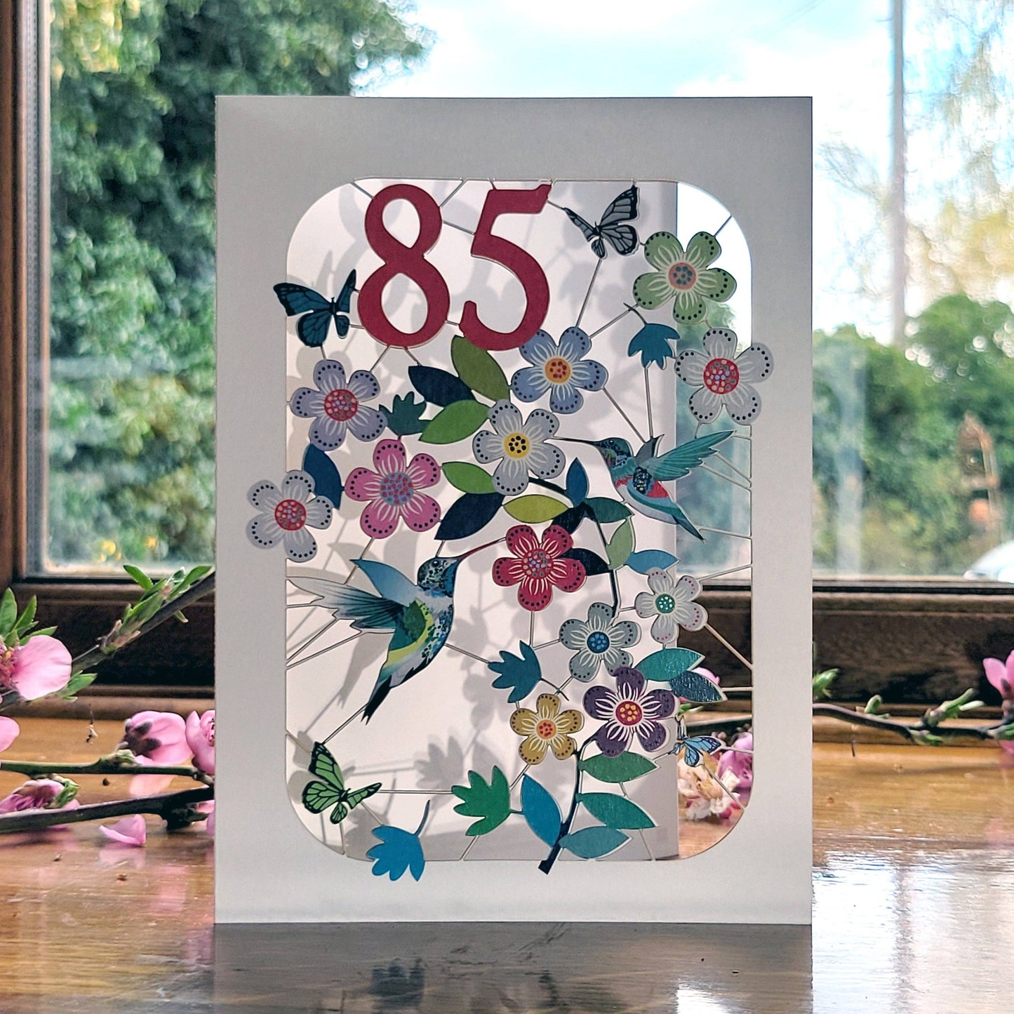85TH Birthday Card with Humming Bird Design