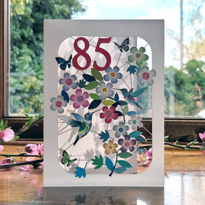 85TH Birthday Card with Humming Bird Design