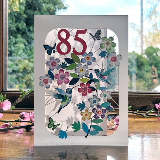 85TH Birthday Card with Humming Bird Design