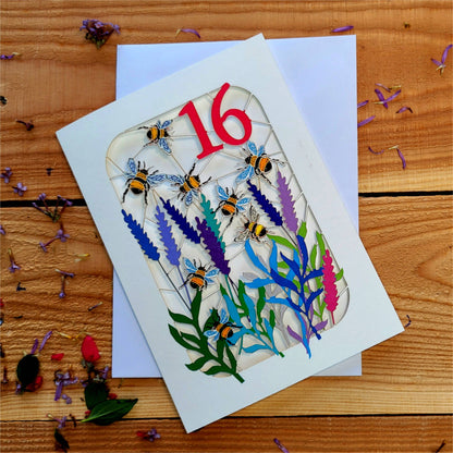 Age 16 Bee Design Birthday Card, 16TH Celebration