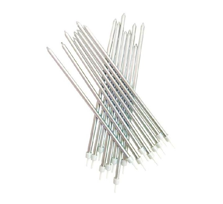 (16) 18CM MET. SILVER TALL CANDLES