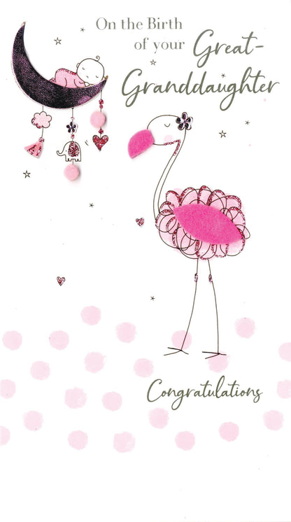 Birth Great Granddaughter - hand-finished Greeting Card