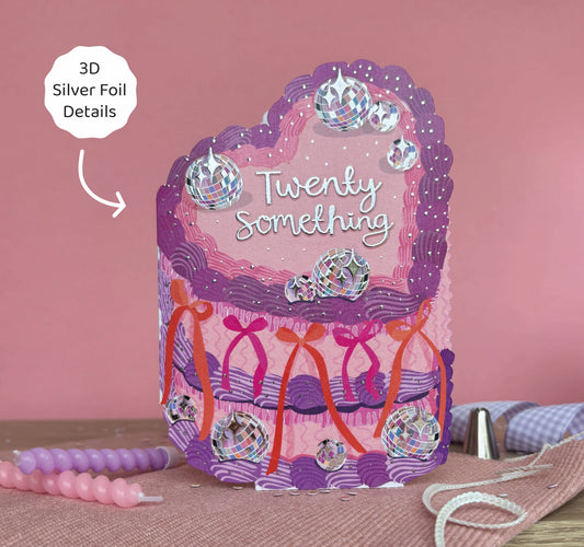 Twenty Something - Birthday Cake Shaped Greeting Card