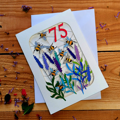 Age 75 Bee Design Birthday Card