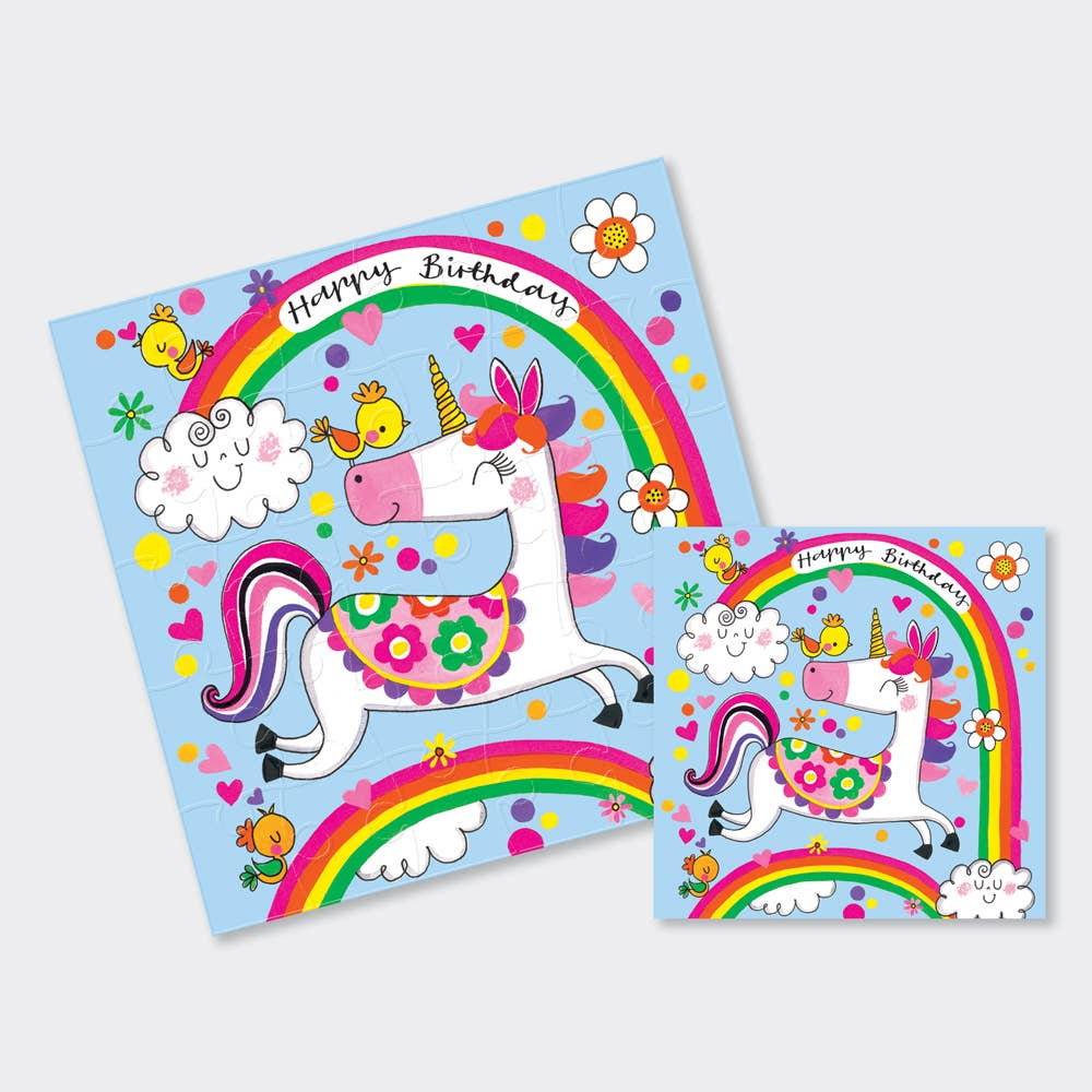 Jigsaw Card - Happy Birthday Unicorn & Rainbows