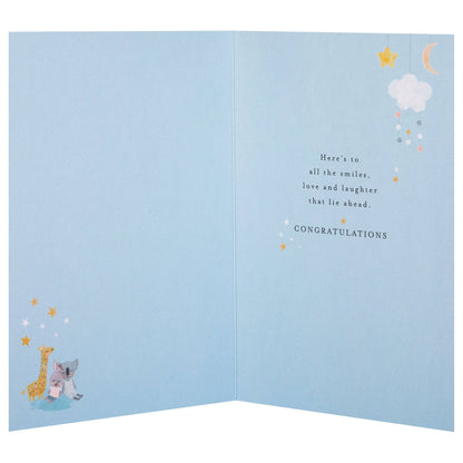 Lucy Cromwell Baby Boy Card with Crib & Toy Animals Design