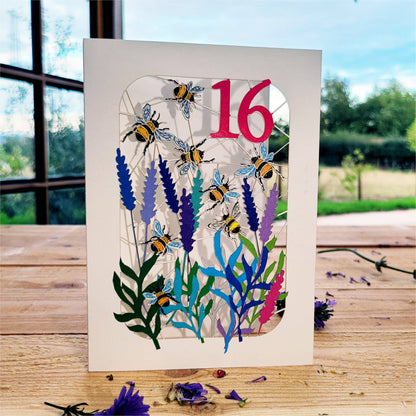 Age 16 Bee Design Birthday Card, 16TH Celebration