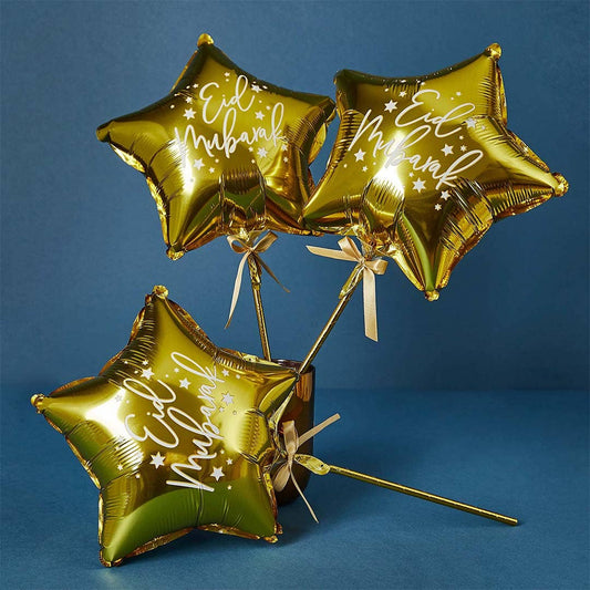 Gold Min Stari 9" Foil Balloon Wands 5 Pack
