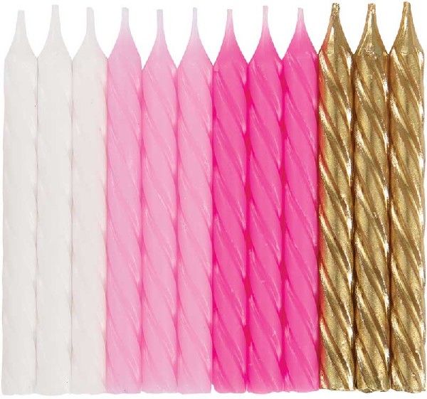 (24) PINK WHITE & GOLD SPIRAL CANDLES