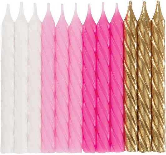 (24) PINK WHITE & GOLD SPIRAL CANDLES