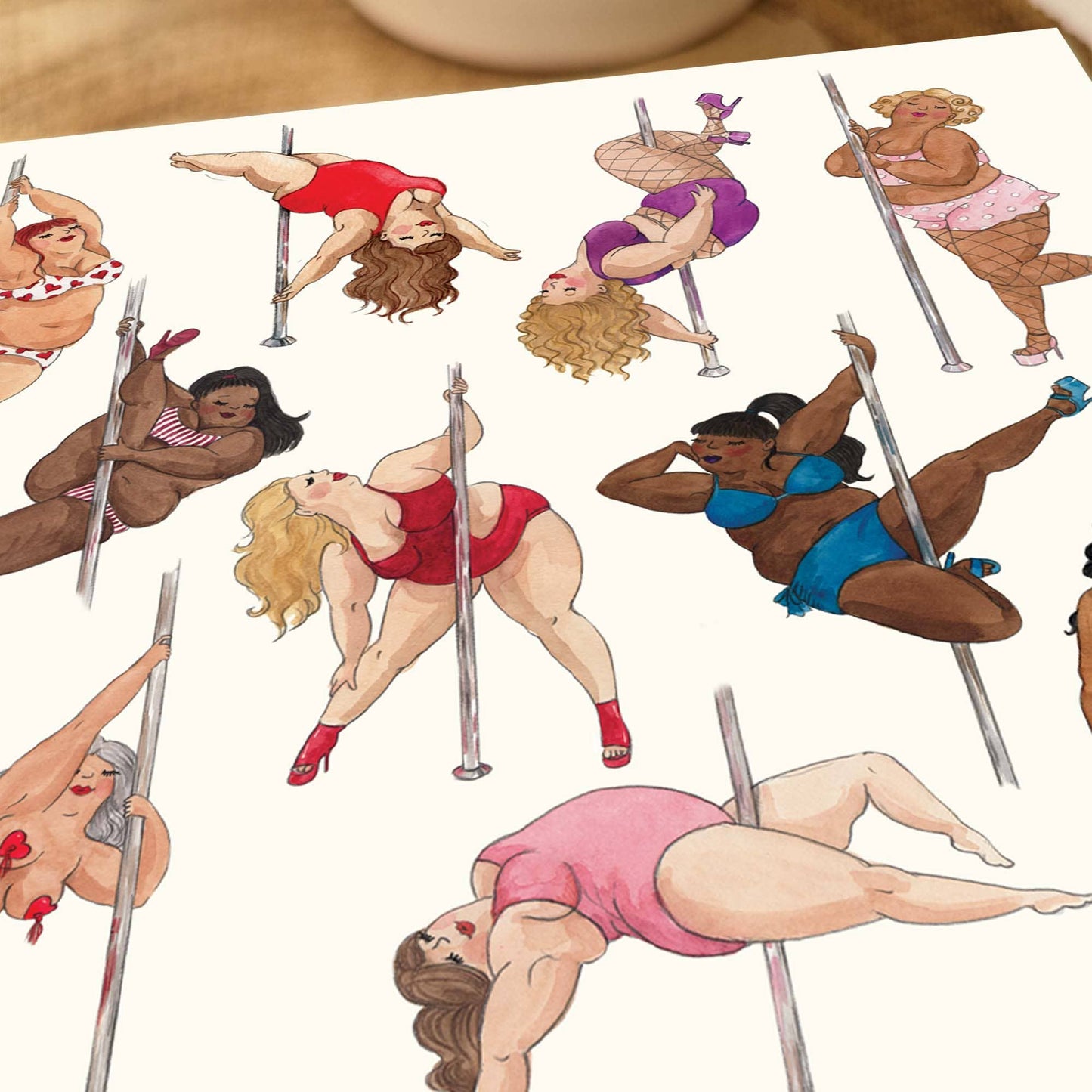 Pole dancing ladies greeting card, Sexy birthday card, 