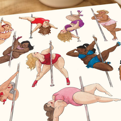 Pole dancing ladies greeting card, Sexy birthday card, 