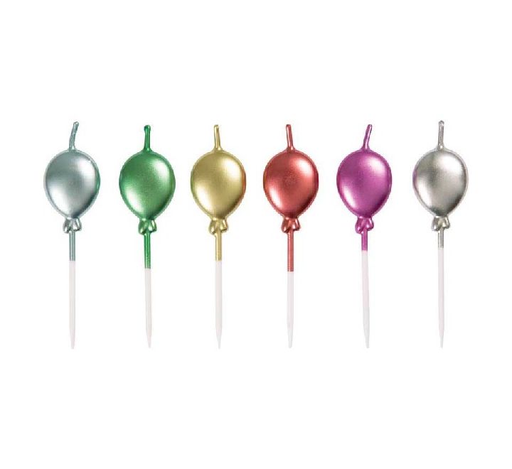 6PC METALLIC BALLOON PICK CANDLES