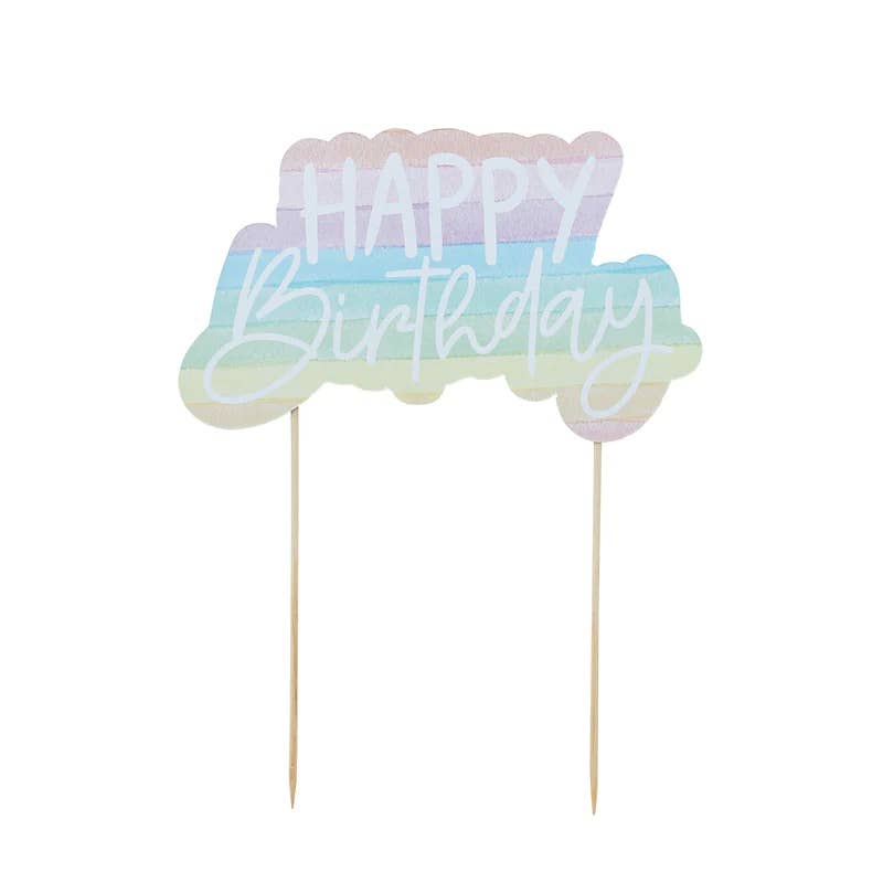 Eco Rainbow 'Happy Birthday' Paper Cake Topper 1 Pack