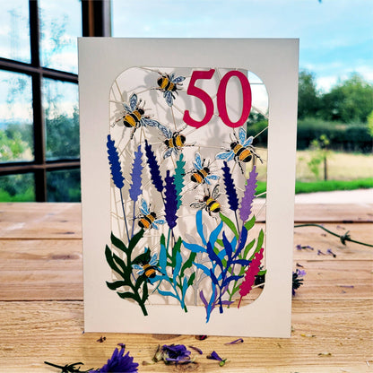 Age 50 Bee Design Birthday Card, 50TH Celebration