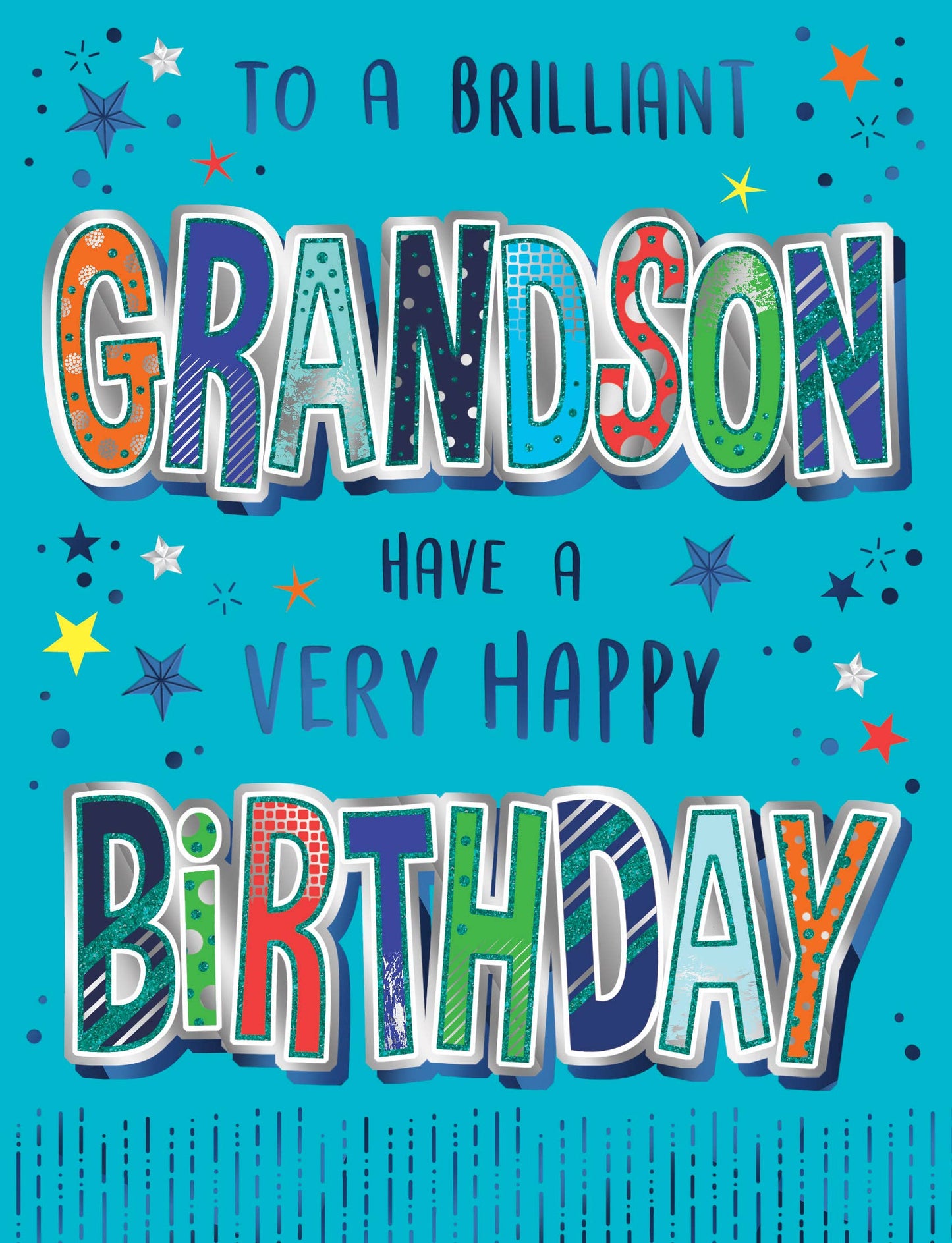 Birthday Card, Grandson, Stars On Blue