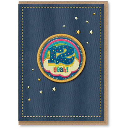 NAP282 12th rainbow birthday card, 12 yeah!