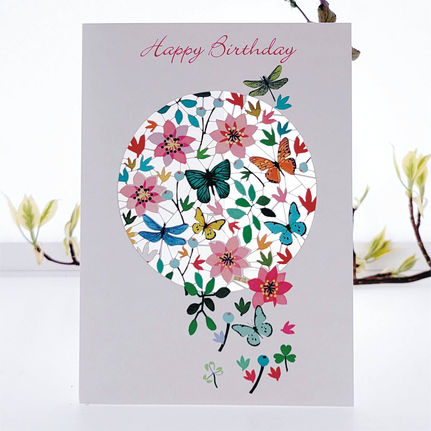 Flowers and Butterflies Happy Birthday Card