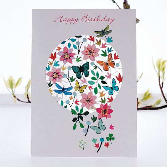 Flowers and Butterflies Happy Birthday Card