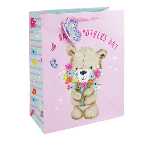 CUTE BEAR AND FLOWERS MOTHERS DAY LARGE GIFT BAG