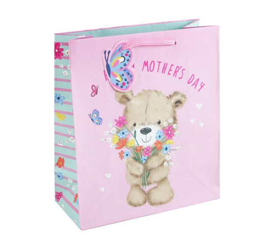 CUTE BEAR AND FLOWERS MOTHERS DAY MEDIUM GIFT BAG