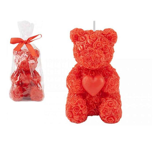 10.5cm SCENTED ROSE BEAR CANDLE IN BAG WITH RIBBON
