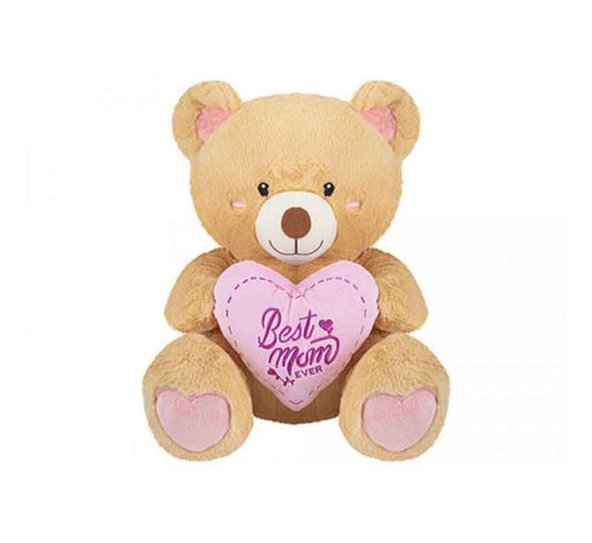 43CM SITTING LIGHT BROWN BEAR WITH MUM HEART
