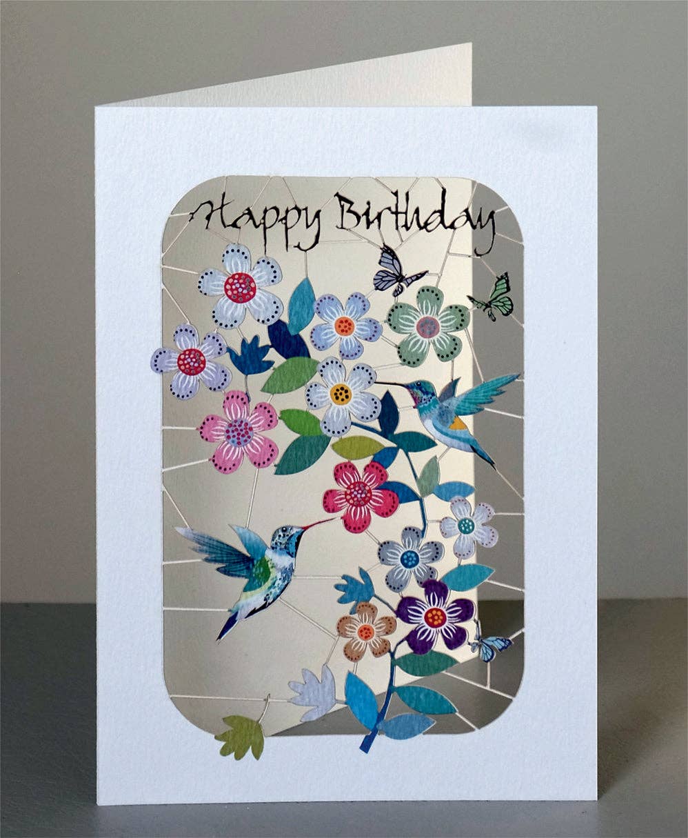 Hummingbirds & Flowers Happy Birthday Card