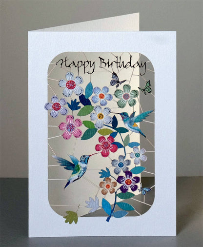 Hummingbirds & Flowers Happy Birthday Card