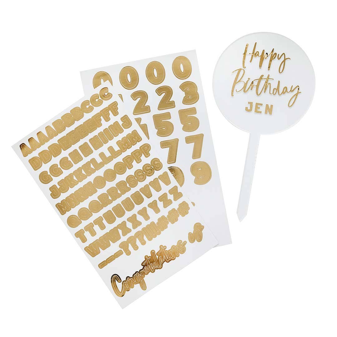 Acrylic Cake Topper  & X2 Gold Sticker Sheets