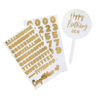 Acrylic Cake Topper  & X2 Gold Sticker Sheets