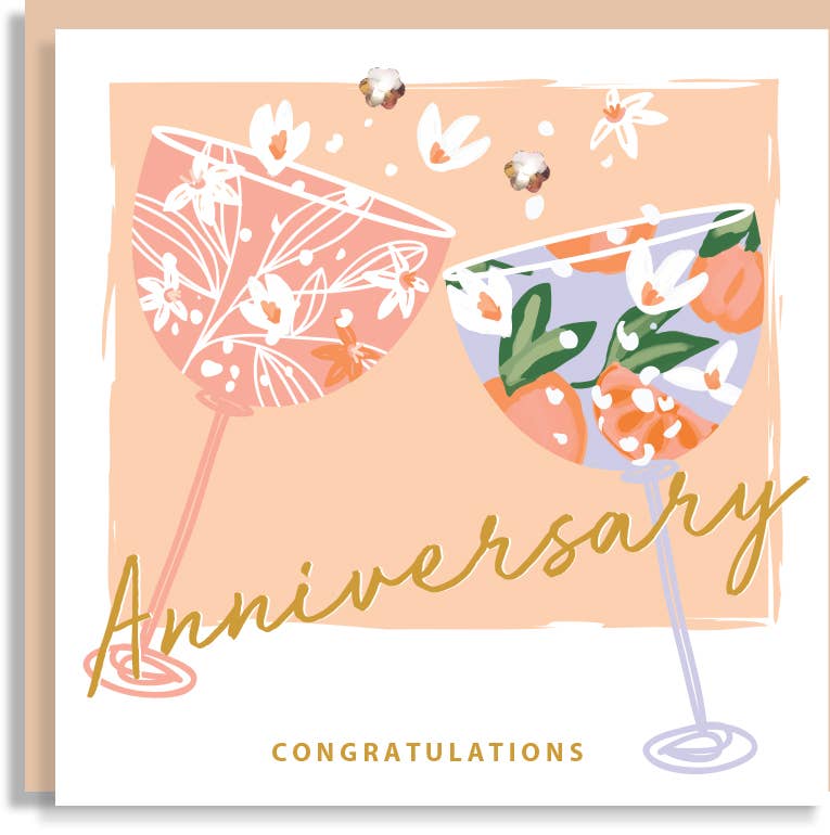 Anniversary Floral Champagne Hand-Finished Sequin Card