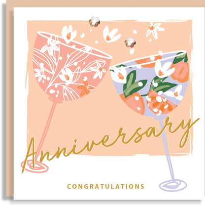 Anniversary Floral Champagne Hand-Finished Sequin Card