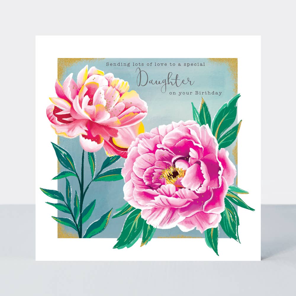 Daughter's Birthday Card with Pink Peonies Design