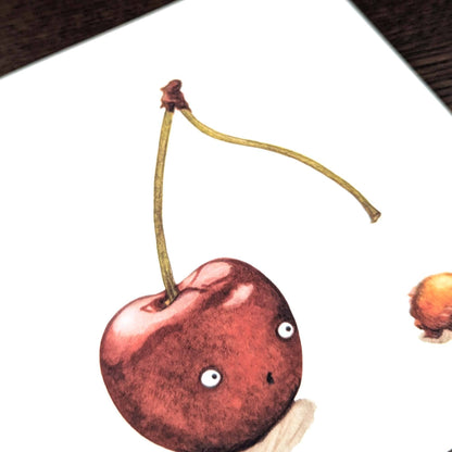 Fruity greeting card, Funny quirky Cherry Card, Dark humour