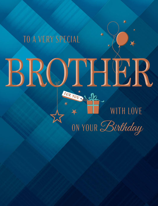 Birthday Card, Brother, Presents On Navy Pattern