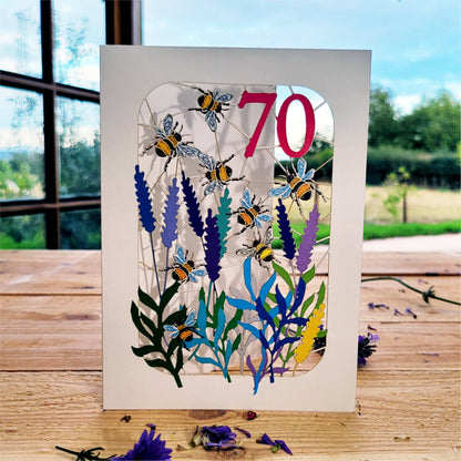Age 70 Bee Design Birthday Card, 70TH Celebration