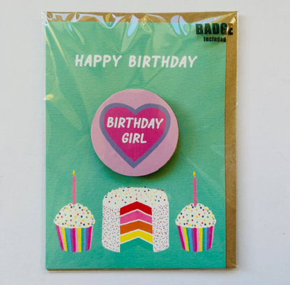 Hearts & Cake Birthday Badge Card