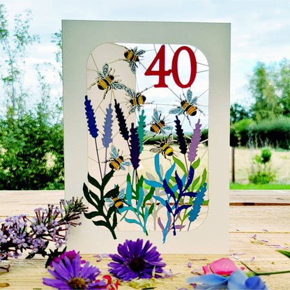 Age 40 Bee Design Birthday Card