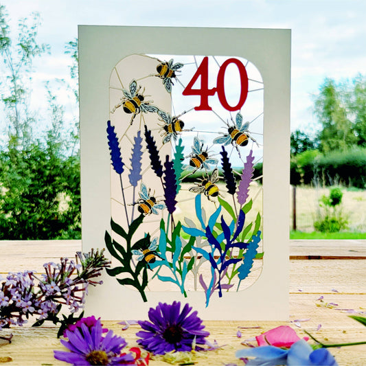 Age 40 Bee Design Birthday Card