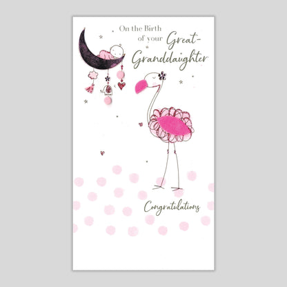 Birth Great Granddaughter - hand-finished Greeting Card