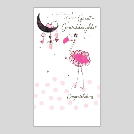 Birth Great Granddaughter - hand-finished Greeting Card